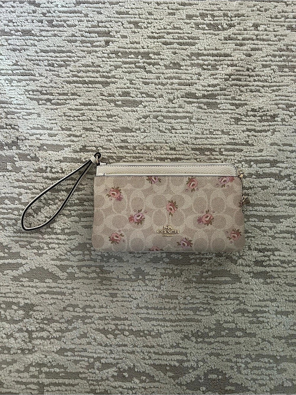 Coach Double Zip Wristlet With Floral Print in Pink & Cream